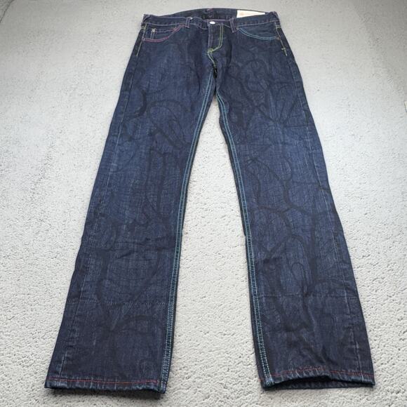 Evisu Jeans Mens 36x34 Japanese Denim Blue Multicolor Stitch Button Fly Rainbow - Picture 1 of 13